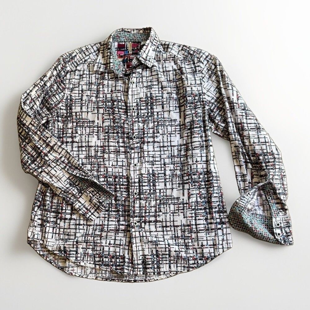 Robert Graham Classic Fit Sz M Kirkley Long Sleeve Shirt Geometric Flip Cuff